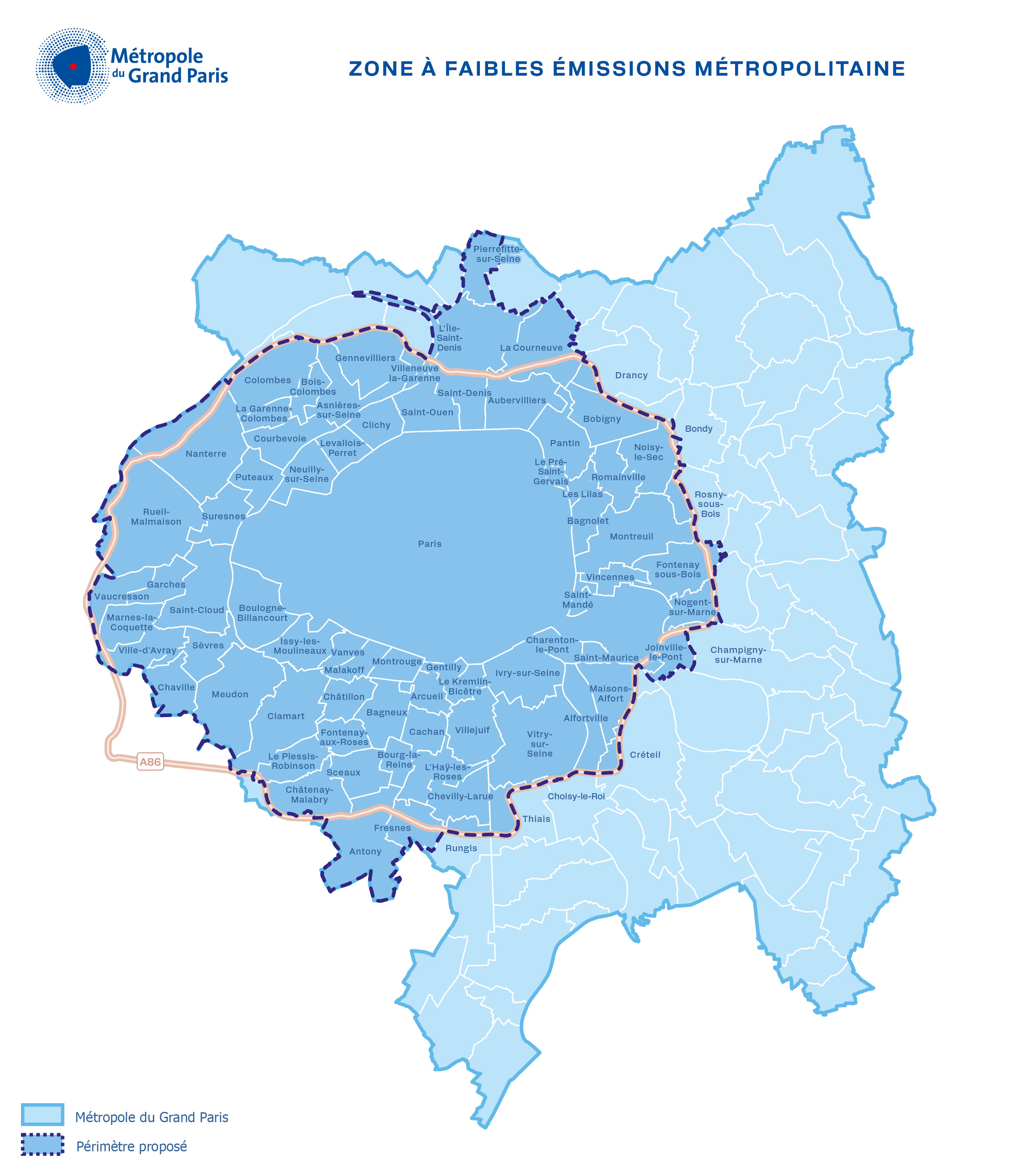 Les communes métropolitaines intégrées dans le périmètre de la ZFE