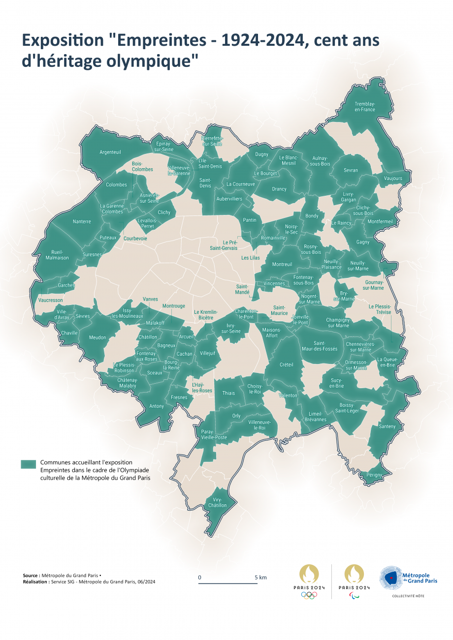 Carte des communes : Exposition "Empreintes - 1924 - 2024, cent ans d'héritage olympique"